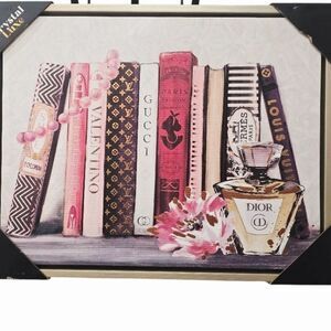 Crystal Luxe Fashion Designers Book Stack Framed Canvas Wall Decor